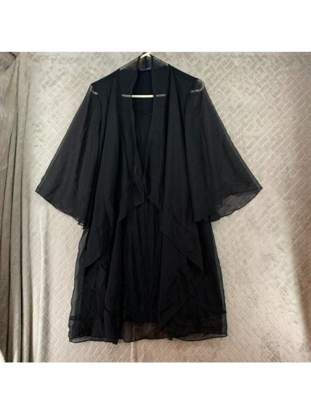 American City Wear Blouse Womens M Black Sheer Tunic Half Sleeve Whimsy Goth